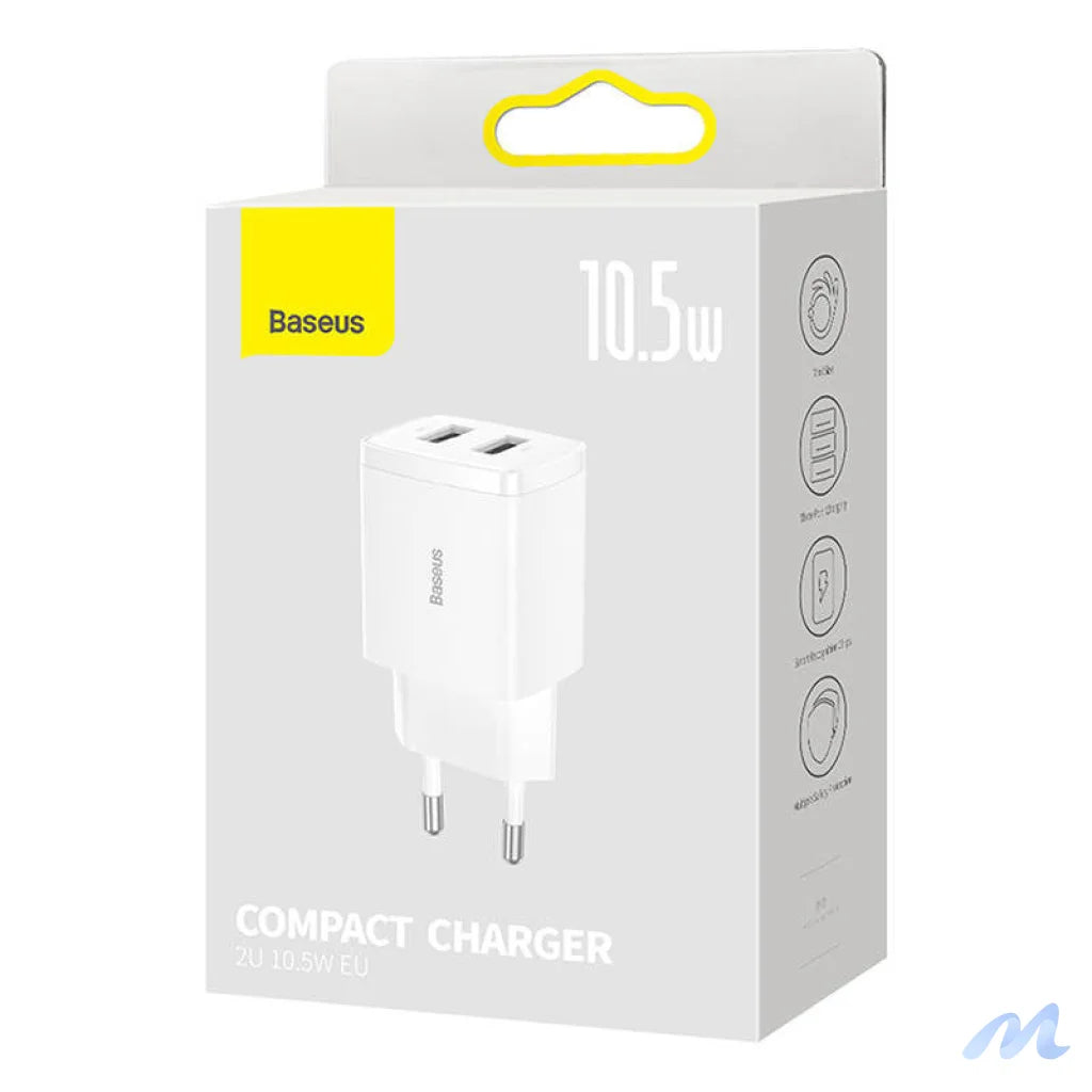 Baseus Compact Quick Charger, 2x USB, 10.5W (white)