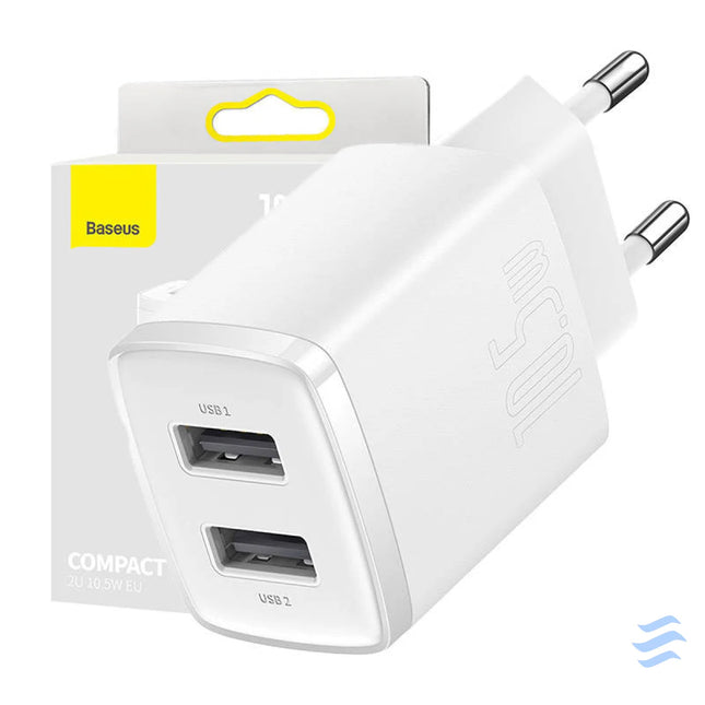Baseus Compact Quick Charger 2x USB 10.5W (white) mains chargers