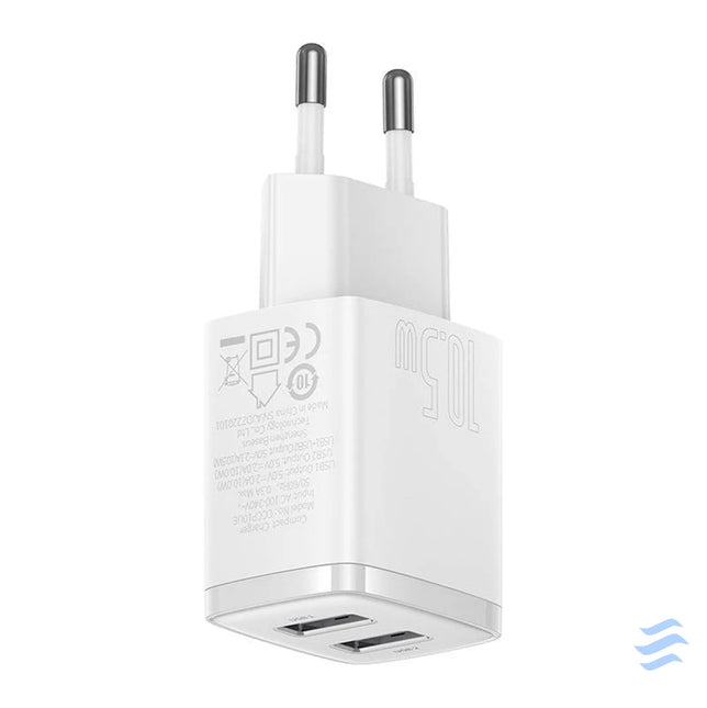 Baseus Compact Quick Charger 2x USB 10.5W (white) mains chargers