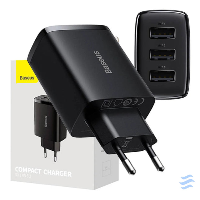 Baseus Compact Quick Charger 3x USB 17W (Black) mains chargers