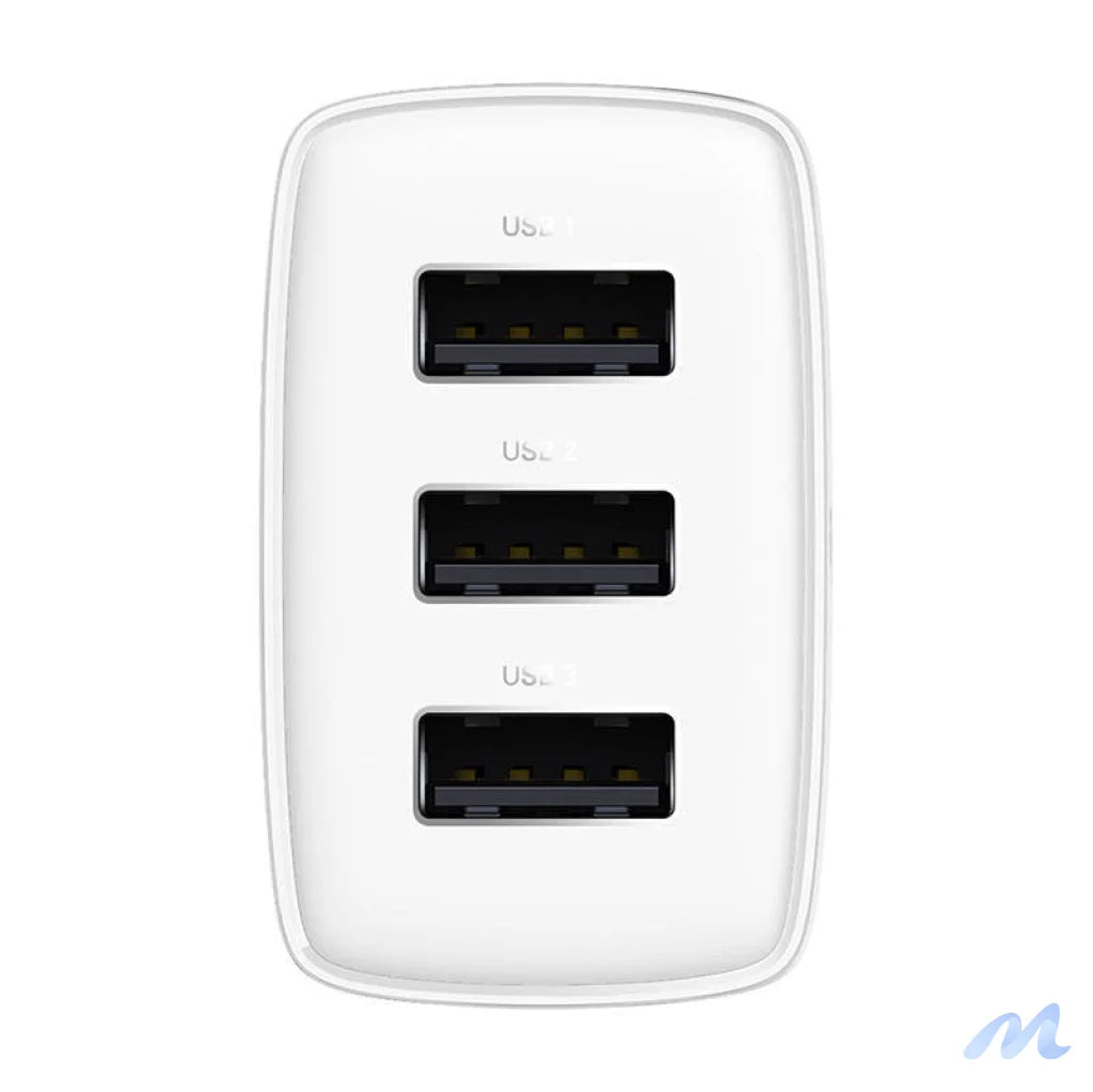 Baseus Compact Quick Charger, 3x USB, 17W (White)