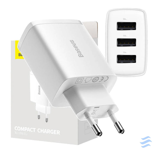 Baseus Compact Quick Charger 3x USB 17W (White) mains chargers