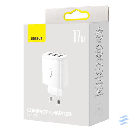 Baseus Compact Quick Charger 3x USB 17W (White) mains chargers