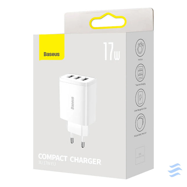 Baseus Compact Quick Charger 3x USB 17W (White) mains chargers