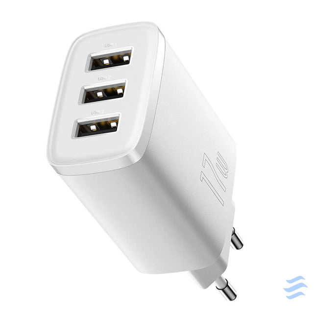 Baseus Compact Quick Charger 3x USB 17W (White) mains chargers