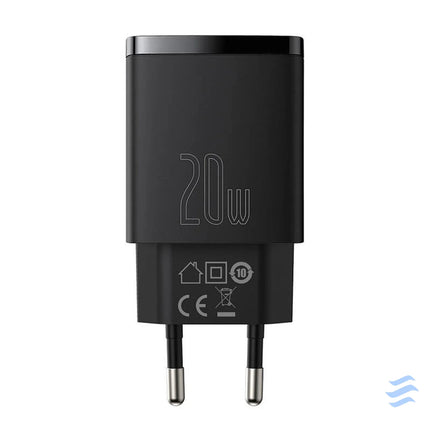 Baseus Compact Quick Charger USB USB C 20W (black) mains chargers