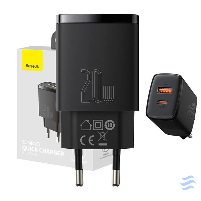 Baseus Compact Quick Charger USB USB C 20W (black) mains chargers
