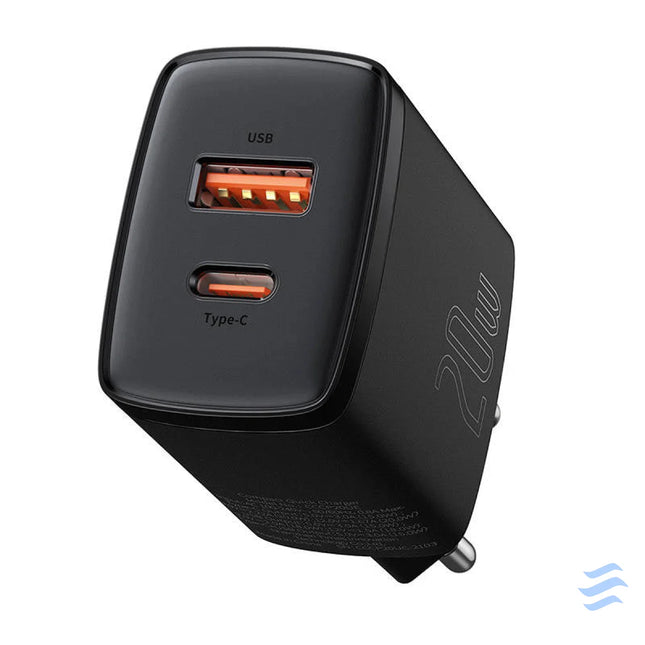 Baseus Compact Quick Charger USB USB C 20W (black) mains chargers