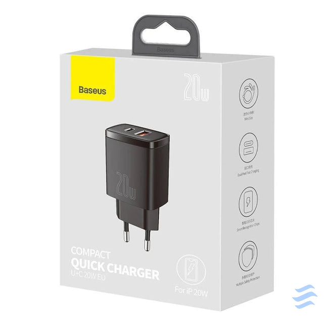 Baseus Compact Quick Charger USB USB C 20W (black) mains chargers