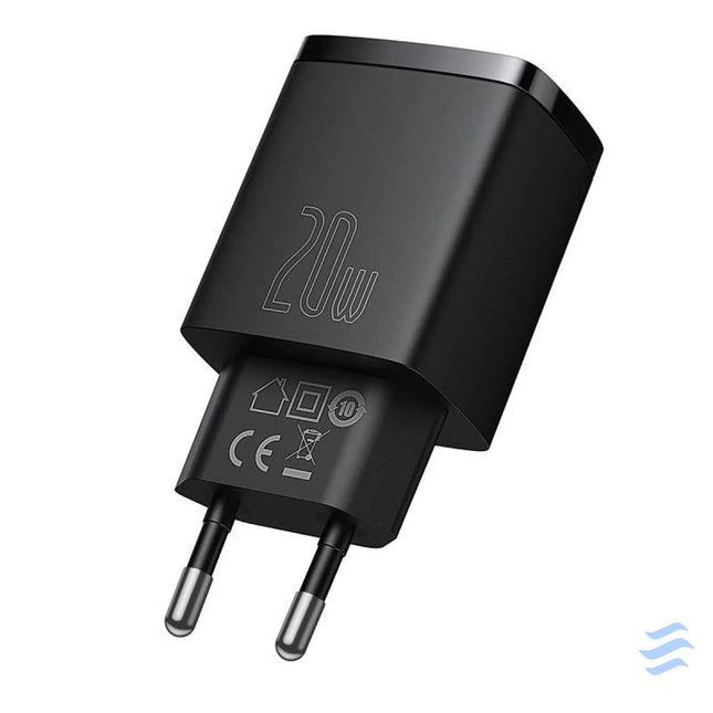 Baseus Compact Quick Charger USB USB C 20W (black) mains chargers