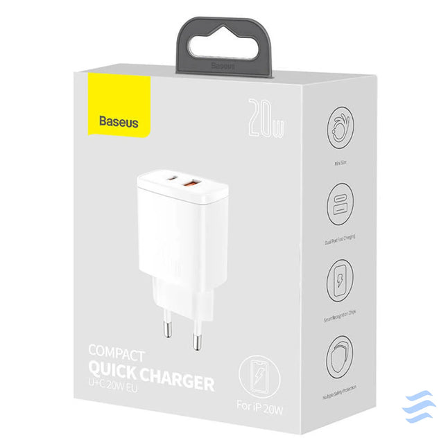 Baseus Compact Quick Charger USB USB C 20W (white) mains chargers