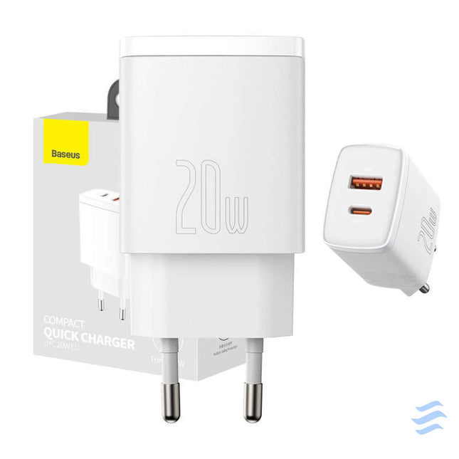 Baseus Compact Quick Charger USB USB C 20W (white) mains chargers