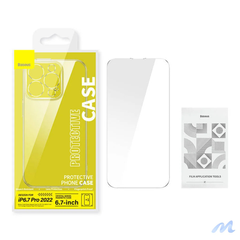 Baseus Crystal Transparent Magnetic Case and Tempered Glass set for iPhone 14 Pro Max