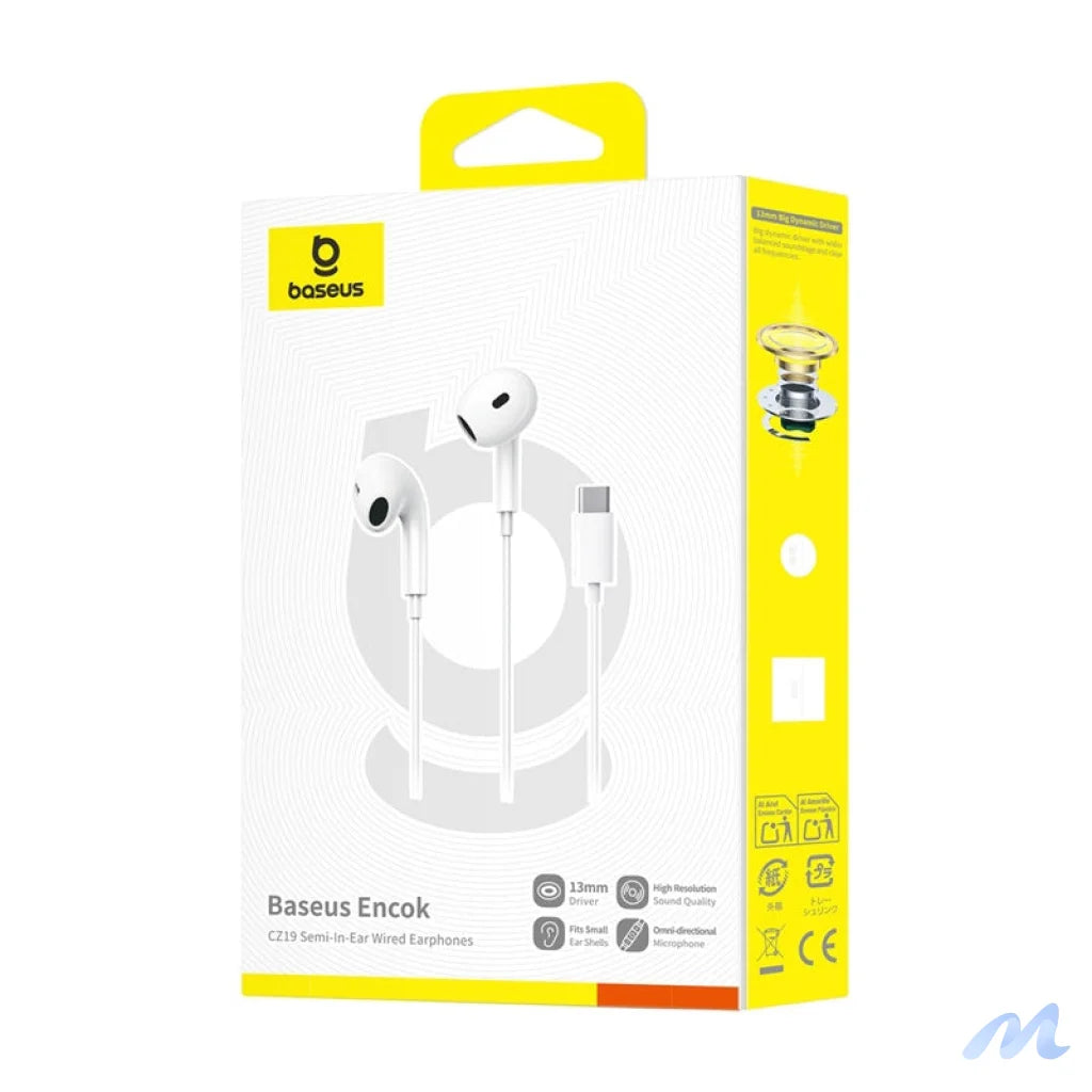 Baseus Encok CZ19 Wired In-Ear Headphones White
