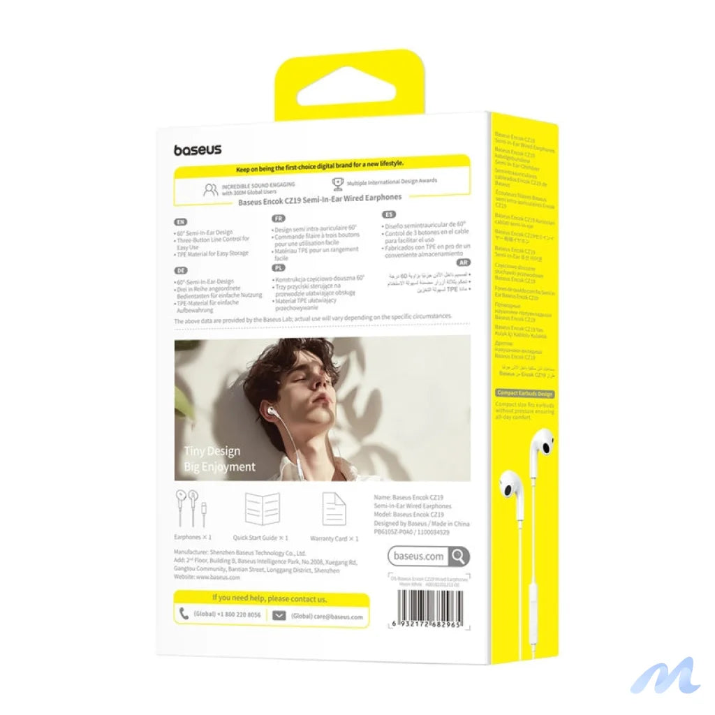 Baseus Encok CZ19 Wired In-Ear Headphones White
