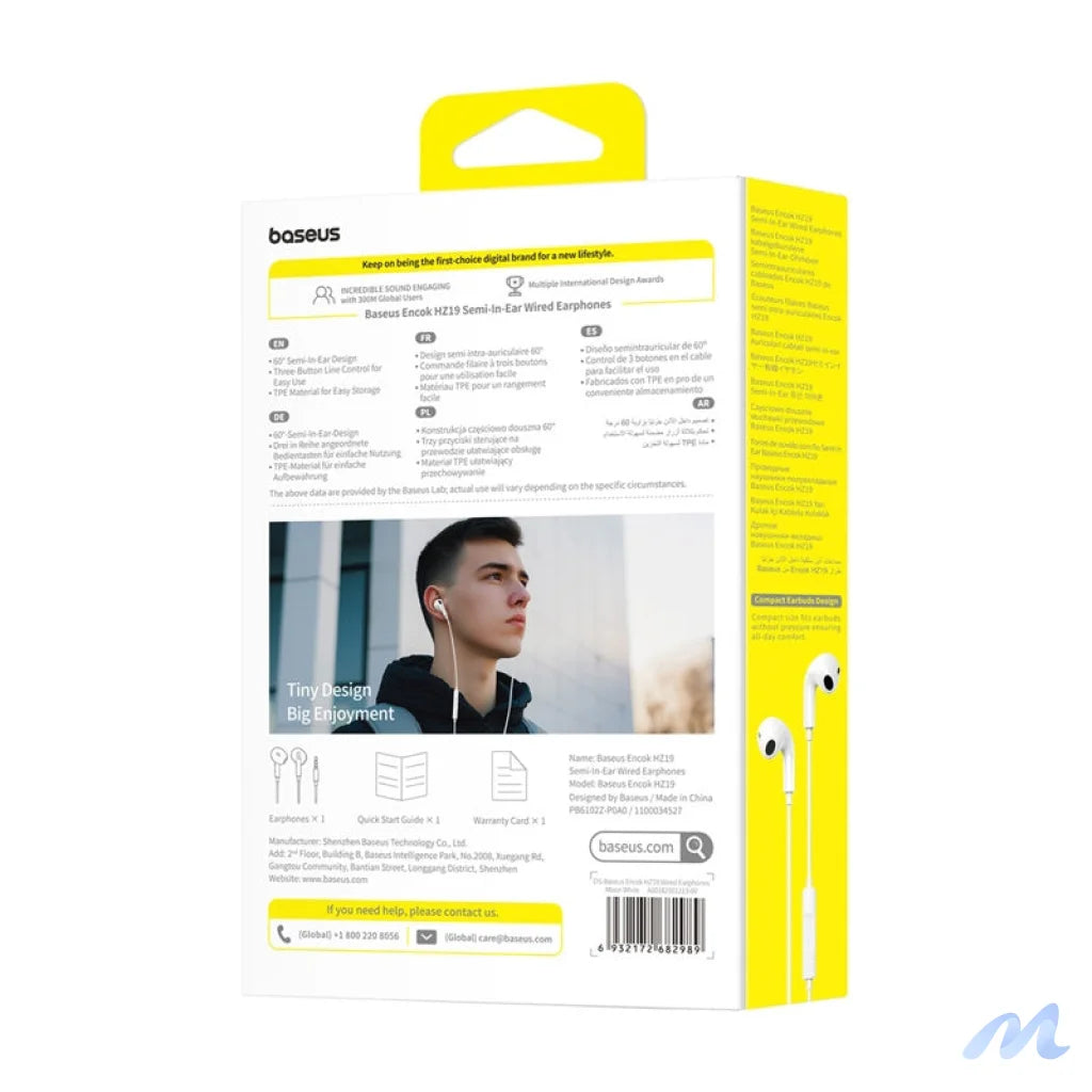 Baseus Encok HZ19 White wired in-ear headphones