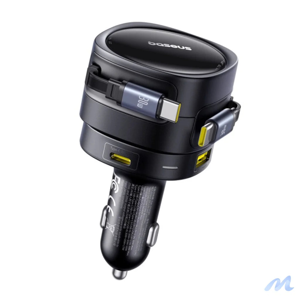 Baseus Enjoyment Max car charger with USB-C+USB-C cables and USB-A+USB-C ports 90W Black