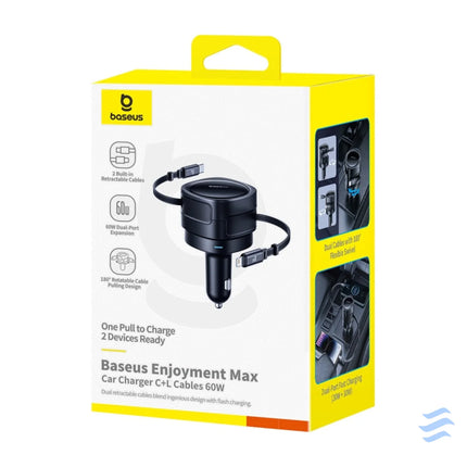 Baseus Enjoyment Max car charger with USB C + Lightning cables 60W Black Car chargers