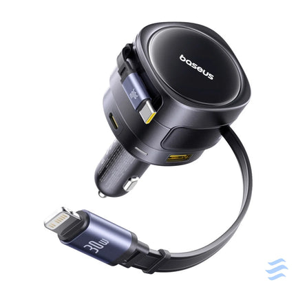 Baseus Enjoyment Max car charger with USB C + Lightning cables and USB A + USB C ports 90W Black Car chargers