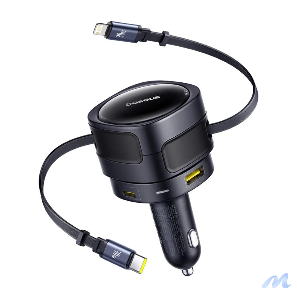 Baseus Enjoyment Max car charger with USB-C+Lightning cables and USB-A+USB-C ports 90W Black