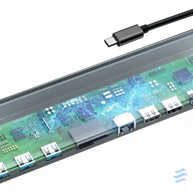 Baseus Enjoyment Series Multi functional Type C intelligent HD HUB（PD/HD4K*2/VGA/RJ45/SD/TF/USB*3/Audio*1/Stand)Dark