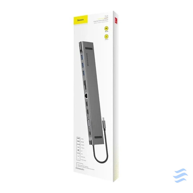 Baseus Enjoyment Series Multi functional Type C intelligent HD HUB（PD/HD4K*2/VGA/RJ45/SD/TF/USB*3/Audio*1/Stand)Dark