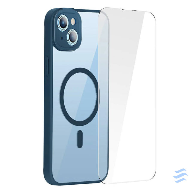 Baseus Frame Transparent Magnetic Case and Tempered Glass set for iPhone 14 Plus (blue) For smartphones