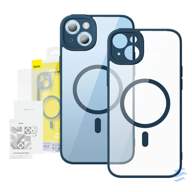 Baseus Frame Transparent Magnetic Case and Tempered Glass set for iPhone 14 Plus (blue) For smartphones
