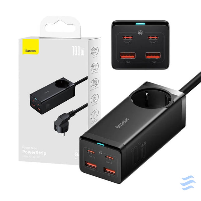 Baseus GaN3 Pro wall charger / powerstrip 2xUSB + 2xUSB C + AC 100W (black) mains chargers