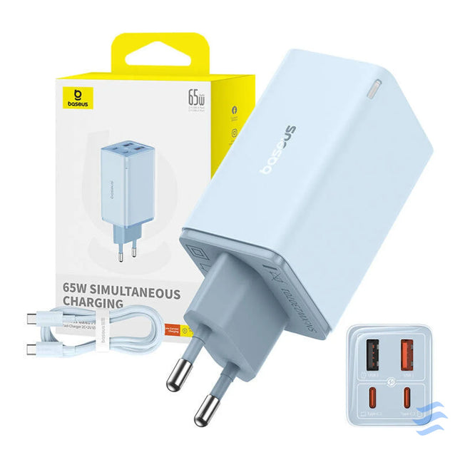 Baseus GAN6 Pro Fast Charger 2xUSB C + 2xUSB 65W (blue) mains chargers