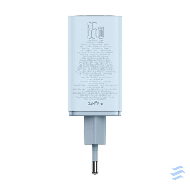 Baseus GAN6 Pro Fast Charger 2xUSB C + 2xUSB 65W (blue) mains chargers