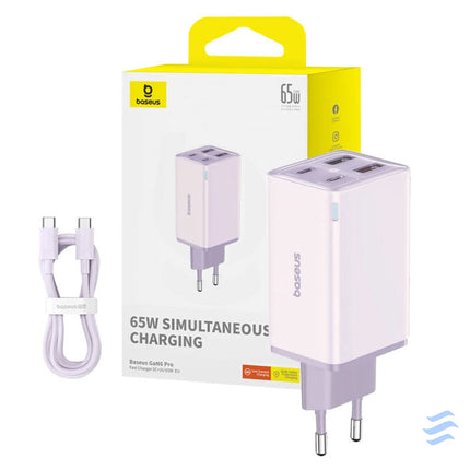 Baseus GAN6 Pro Fast Charger 2xUSB C + 2xUSB 65W (purple) mains chargers