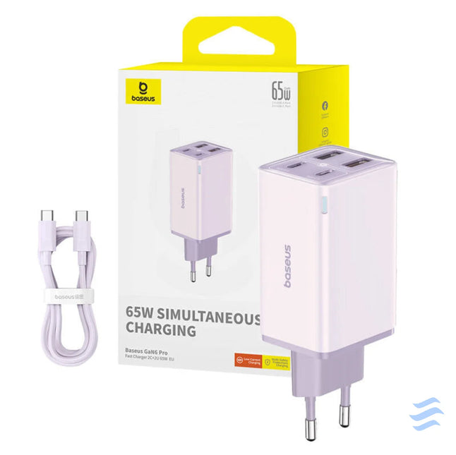 Baseus GAN6 Pro Fast Charger 2xUSB C + 2xUSB 65W (purple) mains chargers