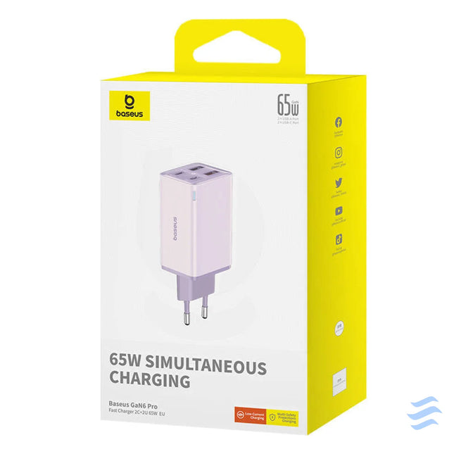 Baseus GAN6 Pro Fast Charger 2xUSB C + 2xUSB 65W (purple) mains chargers