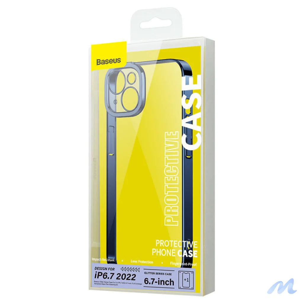 Baseus Glitter Transparent Case and Tempered Glass set for iPhone 14 Plus (blue)