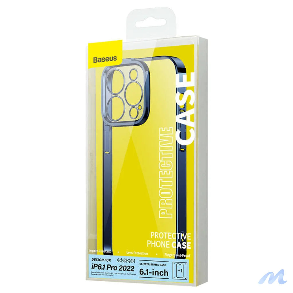 Baseus Glitter Transparent Case and Tempered Glass set for iPhone 14 Pro (blue)