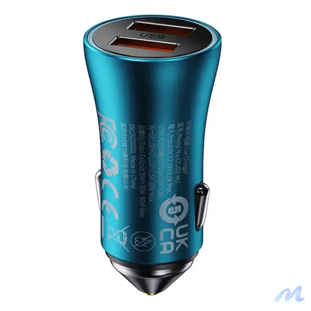 Baseus Golden Contactor Max car charger, 2x USB, 60W (blue)