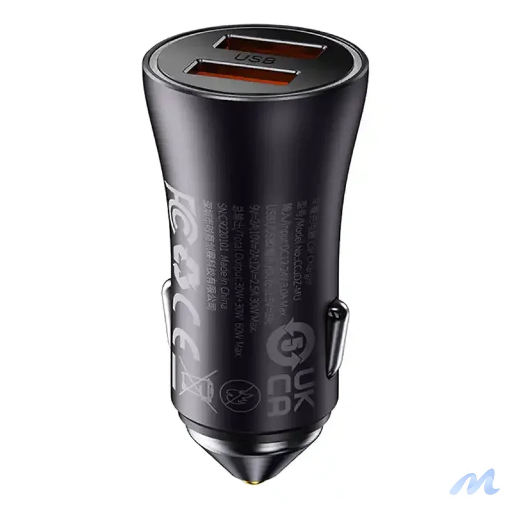 Baseus Golden Contactor Max car charger, 2x USB, 60W (gray)