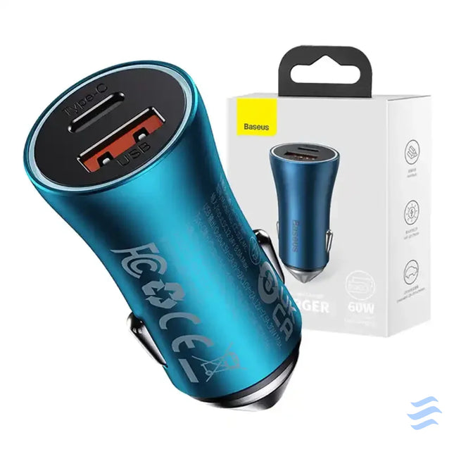 Baseus Golden Contactor Max car charger USB + USB C 60W (blue) Car chargers