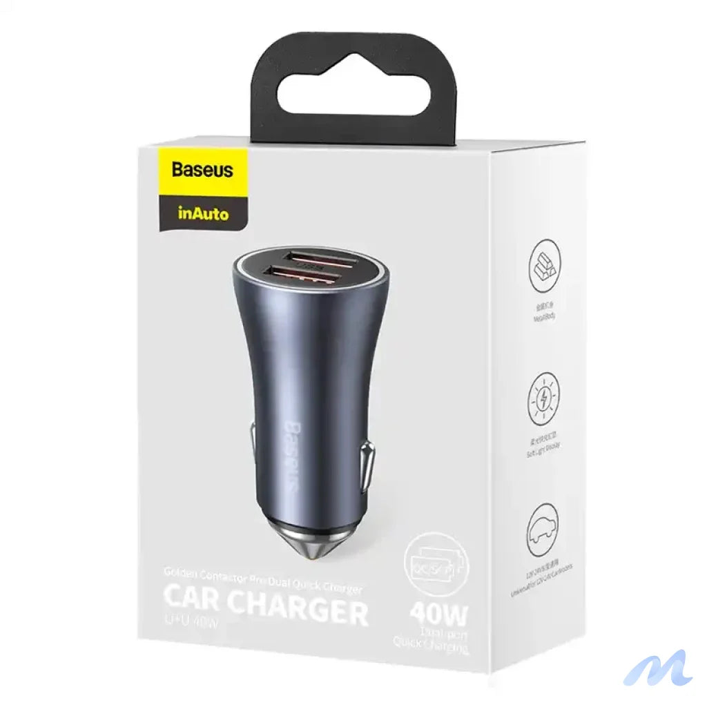 Baseus Golden Contactor Pro car charger, 2x USB, 40W (gray)