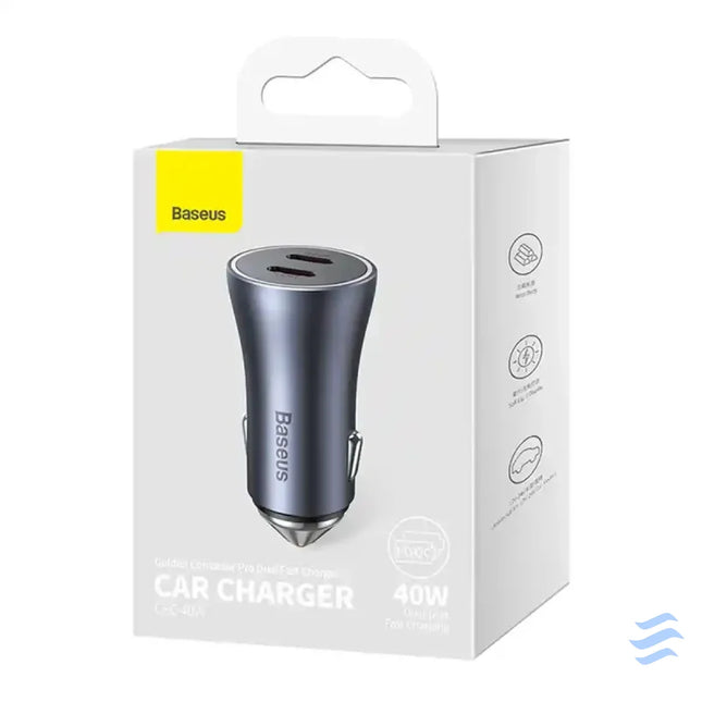 Baseus Golden Contactor Pro car charger 2x USB C 40W (Dark Gray) Car chargers