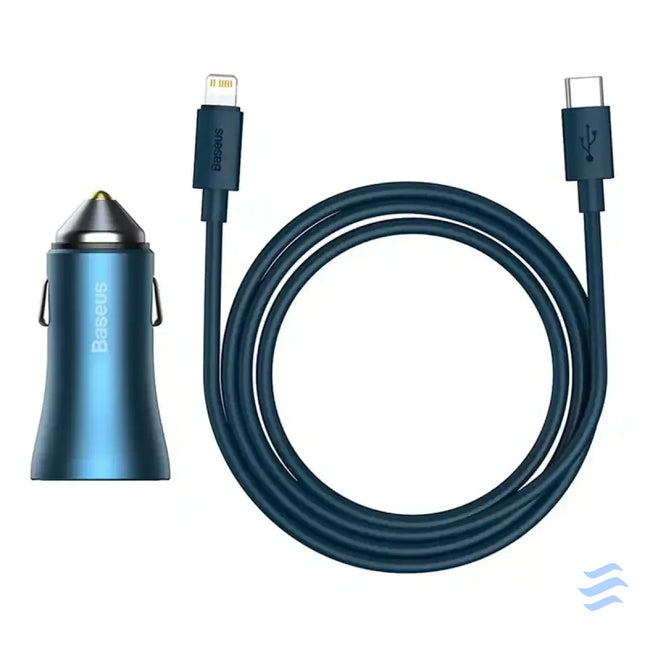 Baseus Golden Contactor Pro car charger USB + USB C QC4.0 + PD SCP 40W (blue) + USB C Lightning cable 1m (blue) Car