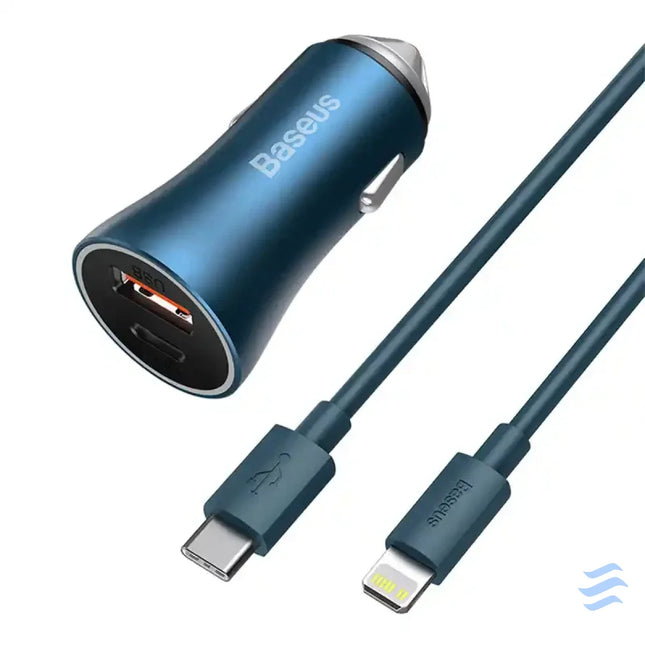 Baseus Golden Contactor Pro car charger USB + USB C QC4.0 + PD SCP 40W (blue) + USB C Lightning cable 1m (blue) Car