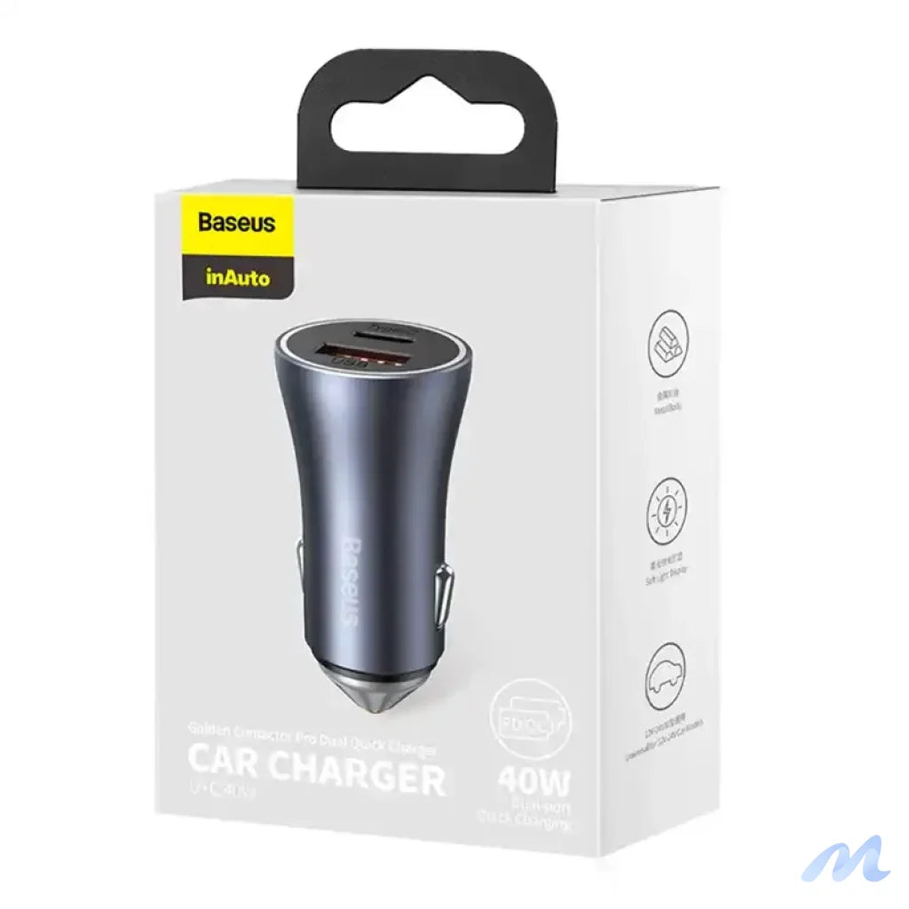 Baseus Golden Contactor Pro Car Charger USB + USB-C, QC4.0+, PD, SCP, 40W (gray)