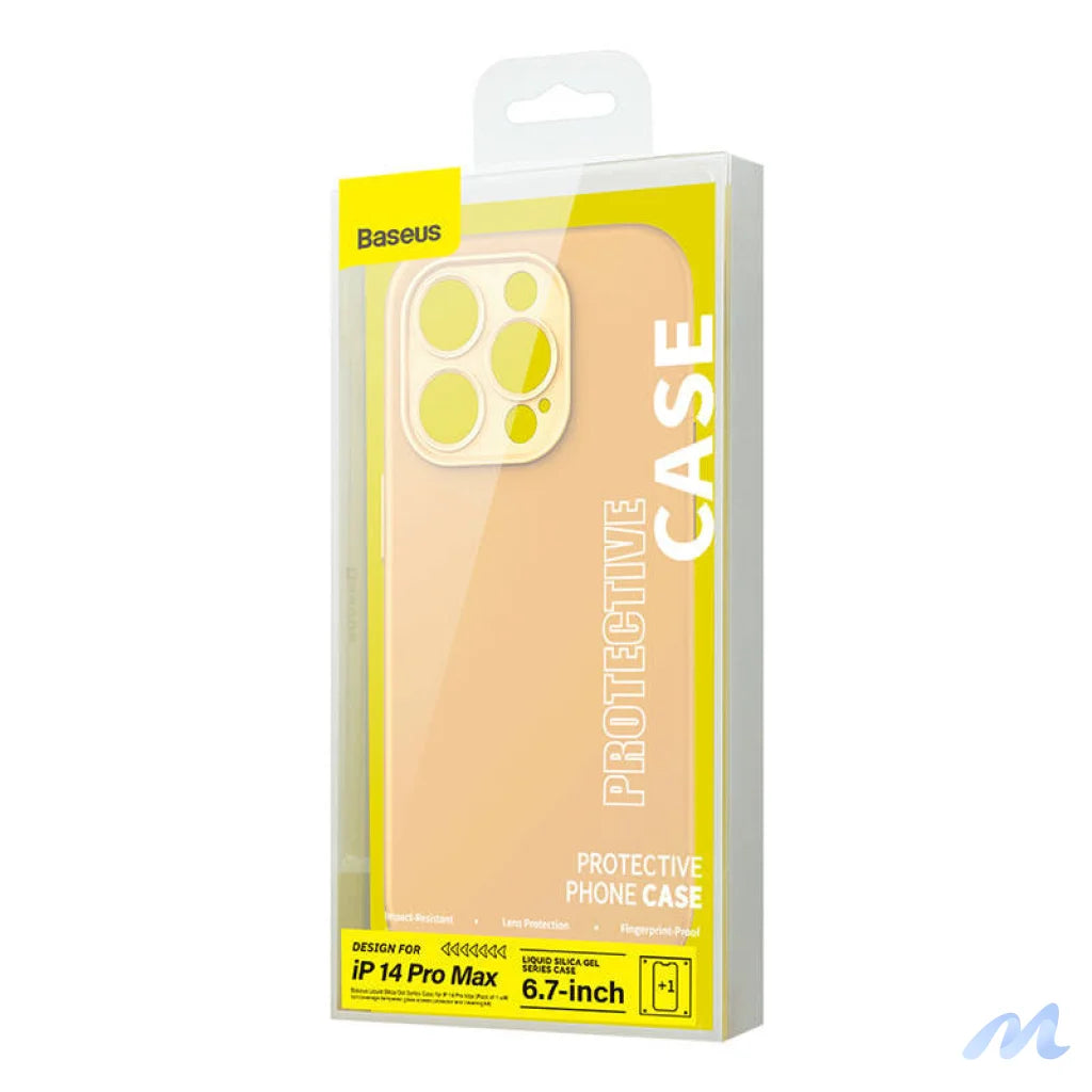 Baseus Liquid Silica Gel Case for iPhone 14 Pro Max (Sunglow)+ tempered glass + cleaning kit