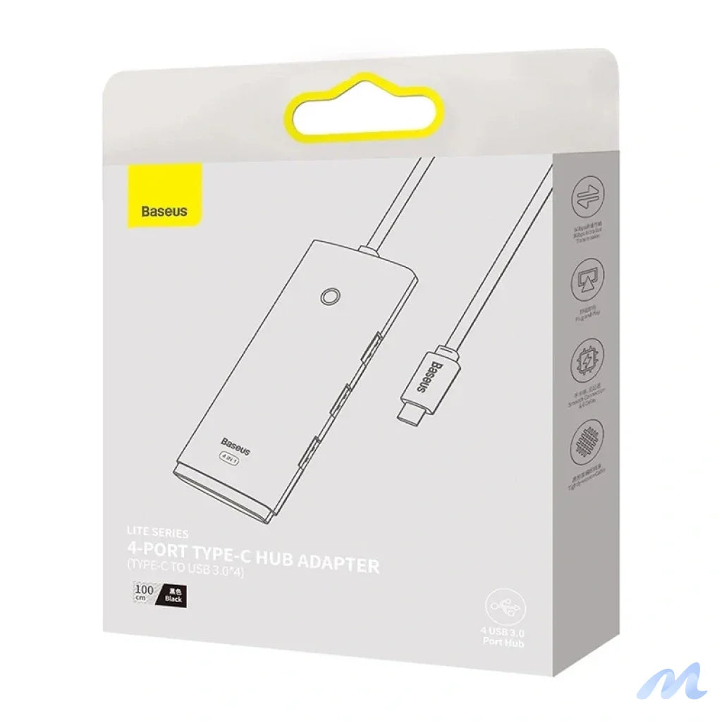 Baseus Lite Series Hub 4in1 USB-C to 4x USB 3.0 + USB-C, 1m (Black)