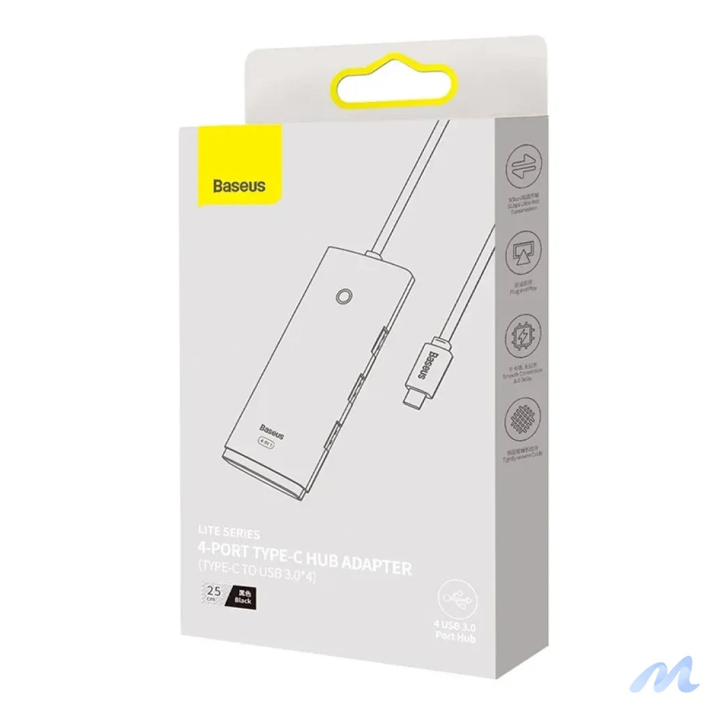 Baseus Lite Series Hub 4in1 USB-C to 4x USB 3.0 + USB-C, 25cm (Black)