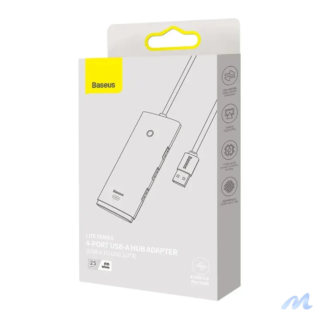 Baseus Lite Series Hub 4in1 USB to 4x USB 3.0, 25cm (White)