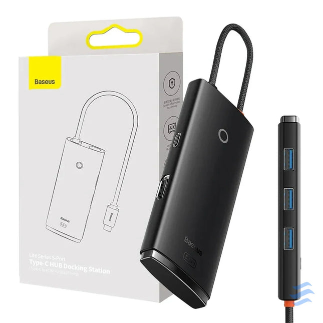 Baseus Lite Series Hub 5w1 USB C to 3x USB 3.0 + USB C + HDMI (black) Hubs