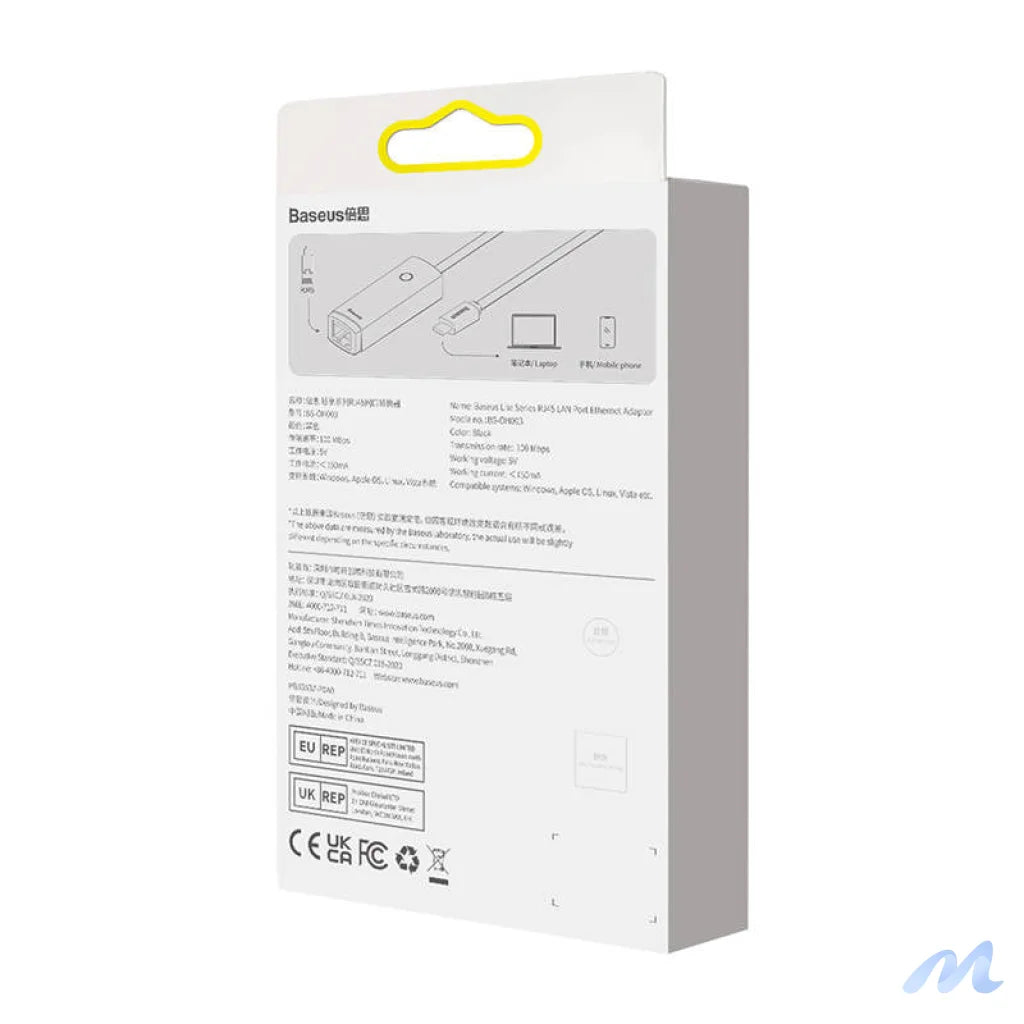 Baseus Lite Series USB-C to RJ45 network adapter, 100Mbps (black)